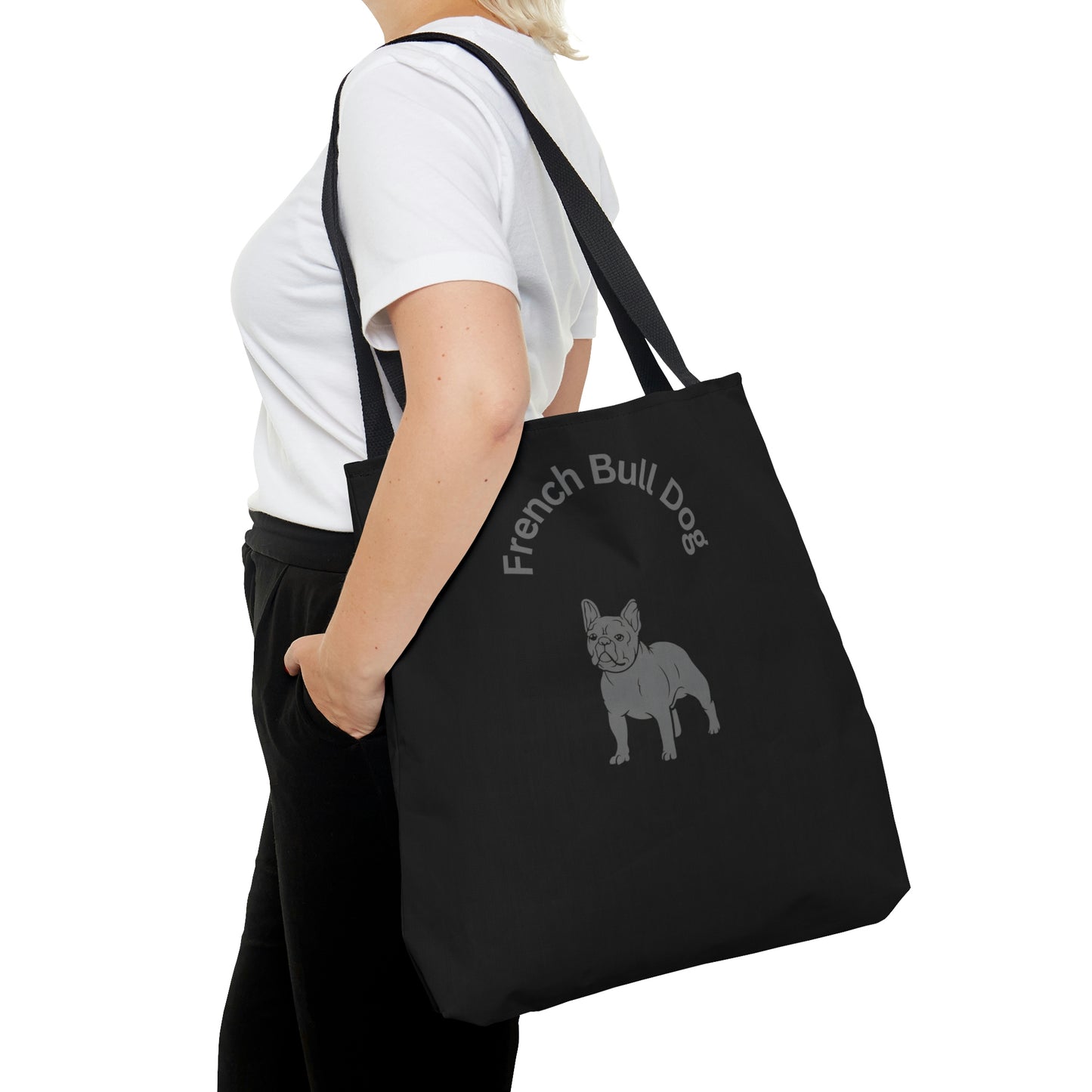 Frenchie Black AOP Tote Bag | BKLA | Shoes & Accessories | shoes, hats, phone covers, tote bags, clutch bags